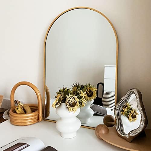 HARRITPURE Arched Bathroom Mirror 24" x 36“ Gold Modern Wall Mirror Aluminum - Image 4