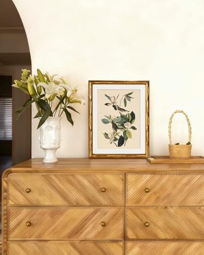 InSimSea Gold Bamboo Framed Wall Art, Neutral Bird Botanical Prints - Image 2