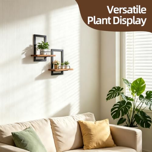 Floating Plant Shelves 2Pack, Metal&Wood Wall Mounted Shelf - Image 3