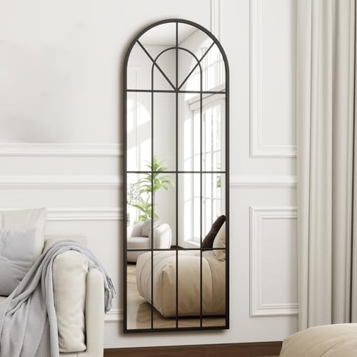 22"x 65" Arched Full Length Window Wall Mirror, Metal Framed, Arched-Top by TinyTimes
