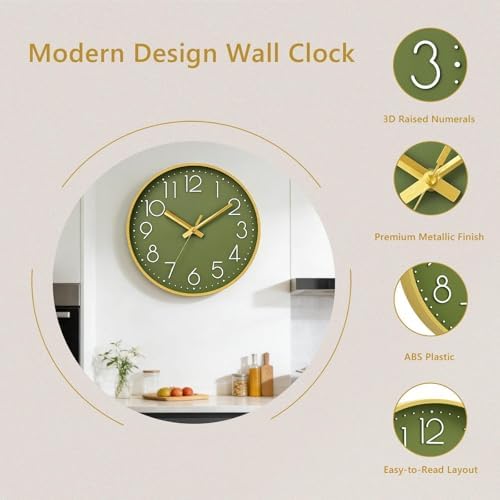 DAXSMY Wall Clock 8 Inch Green Decorative, Battery Operated Silent - Image 4
