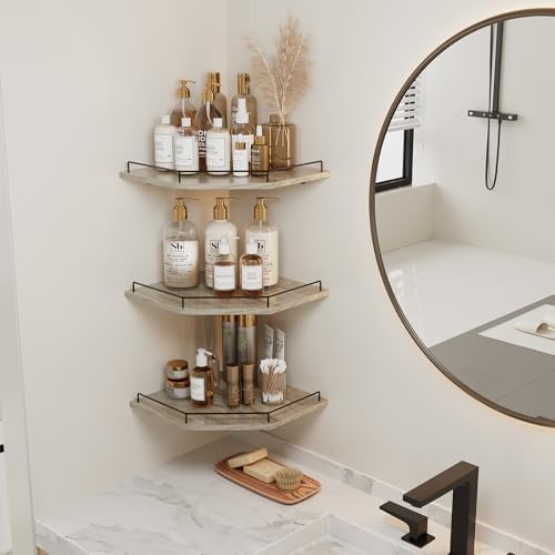 JJL Corner Shelf Wall Mounted, 12 Inches 3-Tier Floating Corner Shelf, Hexagon - Image 5