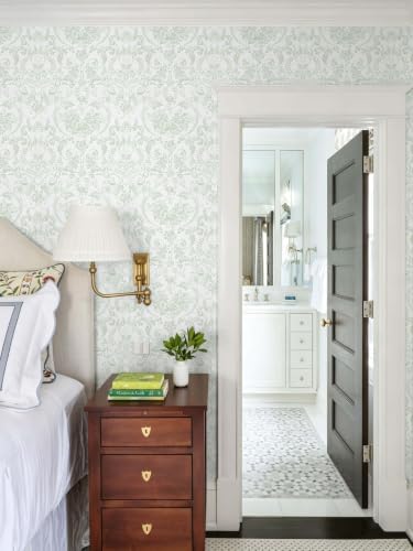 Peel and Stick Wallpaper for Bedroom Sage Green Damask Self-Adhesive - Image 4