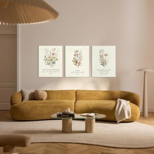 SEHSUVC Boho Christian Flowers Bible Verse Canvas Wall Art Set of 3 24x16in - Image 7