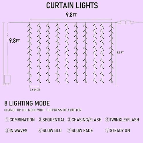 Dazzle Bright 300 LED Christmas Curtain String Lights, Halloween Fairy Lights - Image 2