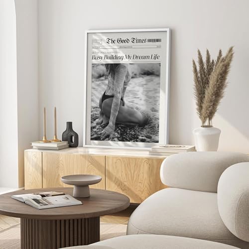 Funky Black And White Newspaper Canvas Wall Art 16x20in White Framed Trendy Hot - Image 6