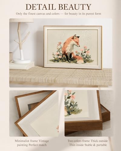 VIYYIEA Framed Red Fox in Pink Flower Canvas Wall Art - Image 3