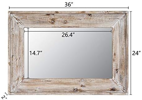 36 X 24 inch Wall Mount Wood Frame Bathroom Vanity Mirror Rustic - Image 4