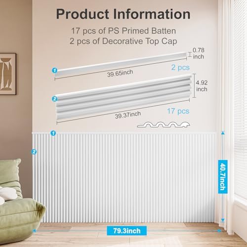 Art3d 79.3 x 40.7 Inch Beaded Wainscoting Wall Panel, 22.38 sq.ft - Image 2
