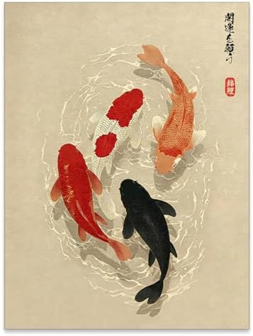 WIUHIO Japanese Koi Fish Canvas Poster Trendy Animal Aesthetic Wall Art Asian by Unknown