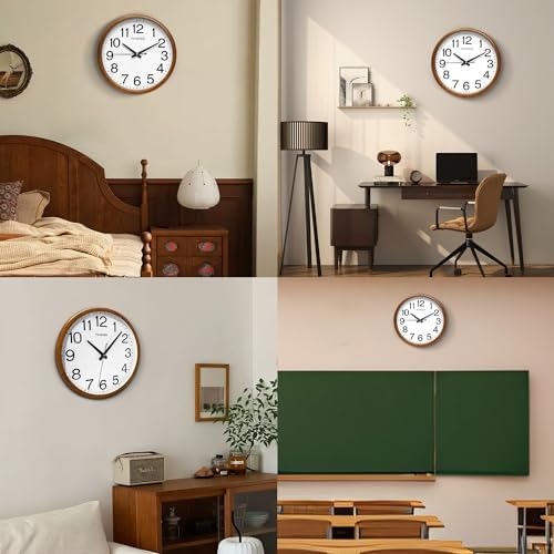 TIMESS 11-Inch Silent Non-Ticking Analog Wall Clock, Wood Yellow - Image 6