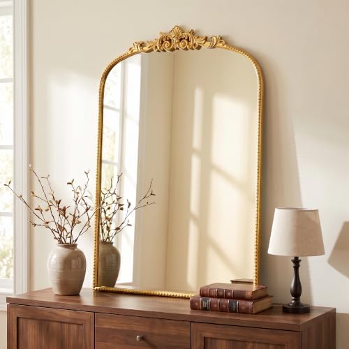 Gold Vintage Mirror 24''x32'' Laurel Leaf Beaded Mirror by Wemily