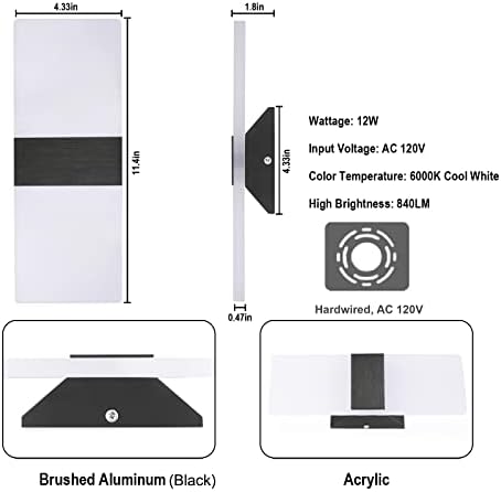 TRLIFE Dimmable Wall Sconces, Modern Wall Sconces Set of 2 Hardwired Wall - Image 4