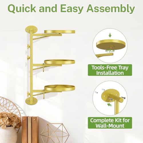 iDavosic.ly Wall Plant Holder, Rotating Floating Window Shelf, 3-Tier Gold - Image 6
