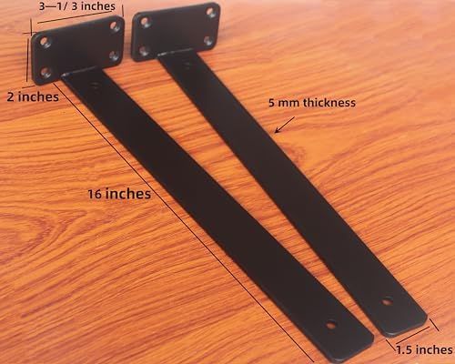 12 Pack - 16 inch Black Hidden L Shelf Bracket Iron Floating Shelf Brackets - Image 2