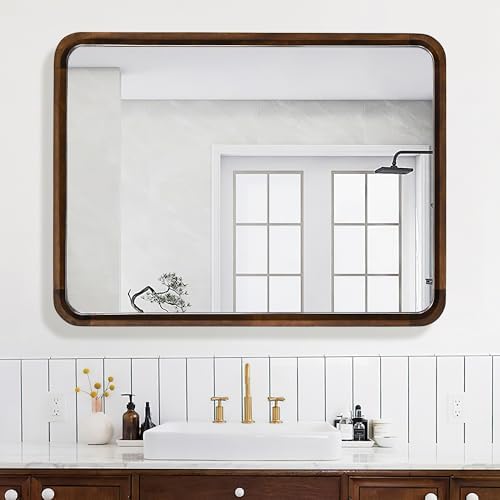 Bathroom Mirror for Wall, Wood Rectangle 30 x 40 inch Hanging Vanity Mirrors - Image 3