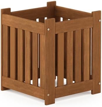 Furinno TIOMAN Planter Box, Hardwood Flower Box, Cube Garden Box, in Teak Oil - Image 5
