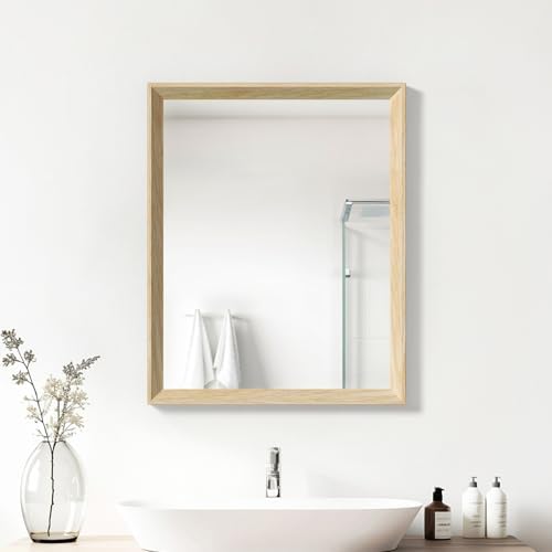 Oak Wood Effect Framed Wall Mirror, 24x32 Rectangle Mirror by Ultrue