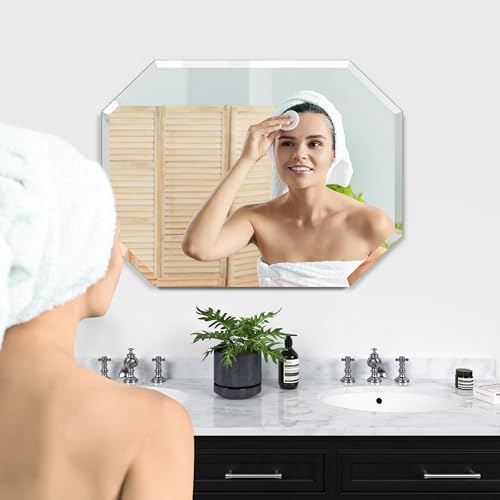 32" x 24" Silver Rectangle Wall Mirror Beveled Edge Frameless Mirrors - Image 5