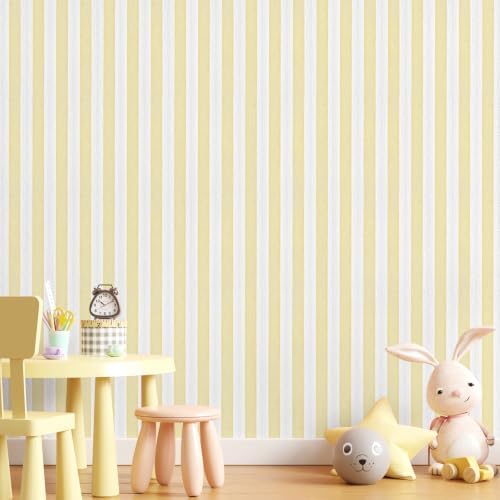 Yellow and White Peel and Stick Wallpaper 15.7"x472" Modern Stripe Wallpaper - Image 2
