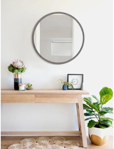 JJUUYOU Round Mirror Wall Mounted Circle Mirror Yellow Round Vintage Wood Frame - Image 5
