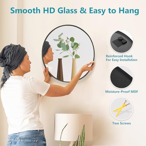 Black Round Mirror 24 Inch, Wall Circle Mirror - Image 5