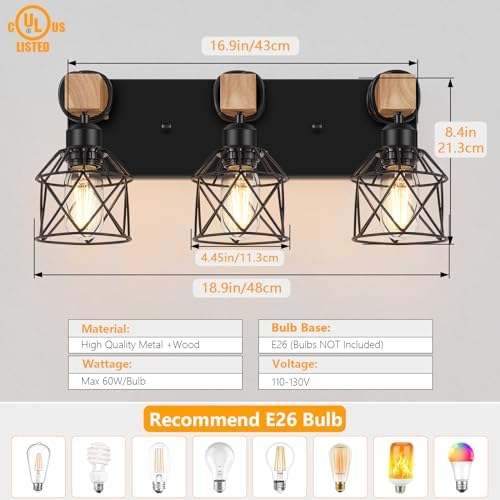FadimiKoo 3-Light Bathroom Vanity Lights, Farmhouse Bathroom Light Fixtures - Image 2