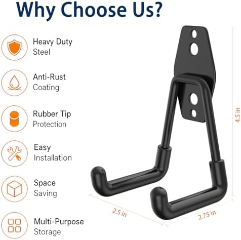 Heavy Duty Garage Storage Hooks 2 Pack, Wall Mount Metal Utility Hooks - Image 2