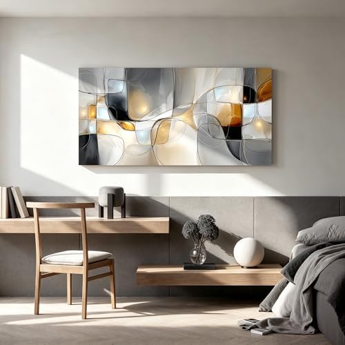 I@U Geometric Abstract Wall Art Decor Modern Gray White Wall Art Prints Canvas - Image 5