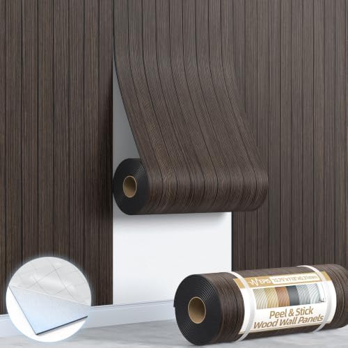 Peel and Stick Wood Slat Wall Panel 3D PVC Faux Smoked Wood Grain Wallpaper by NEPIS