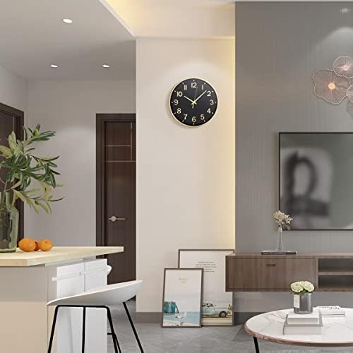 HZDHCLH 12 Inch Silent Wall Clock Battery Operated Non Ticking Black Gold - Image 4