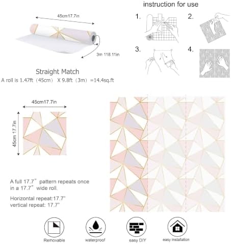 Pink Gold Geometric Peel and Stick Wallpaper Mosaic Wall Paper - Image 6