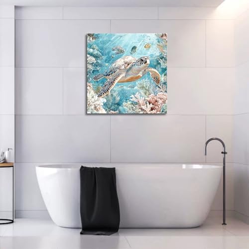 Sea Turtle Bathroom Wall Decor Ocean Theme Framed Canvas Wall Art Coastal - Image 7