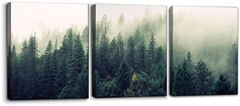 Pacimo Canvas Print Wall Art Set Aerial View of Pine Trees in Mist Nature by Pacimo