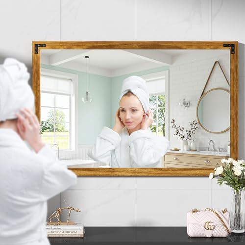 Hasipu Farmhouse Bathroom Mirror, Walnut Vintage Vanity Mirror Modern Farmhouse - Image 5