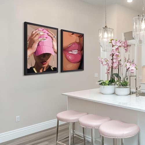 Hianan Wood Framed Fashion Pink Black Girl Wall Art Set of 3, 16x24 in - Image 6