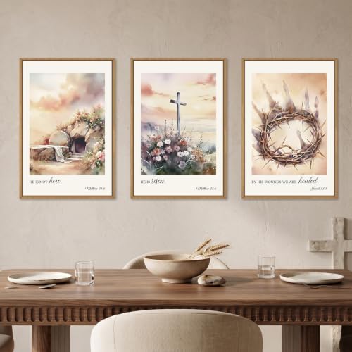 Large Vintage Christian Jesus Cross Framed Wall Art Set -24"x36"x3 - Image 2