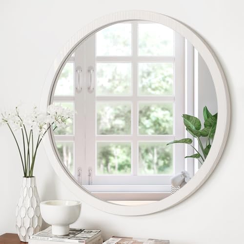JJUUYOU Large Circle Wall Mirror 24 Inch Large Round Wall Mounted Antique Mirror by JJUUYOU