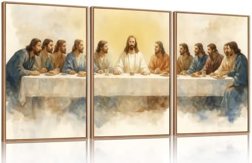 FWIEXA Jesus Last Supper Canvas Wall Art Set 3, Framed Easter Christian Decor by FWIEXA