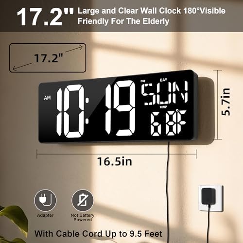 17.2"Large Digital Wall Clock Large Display - Image 2