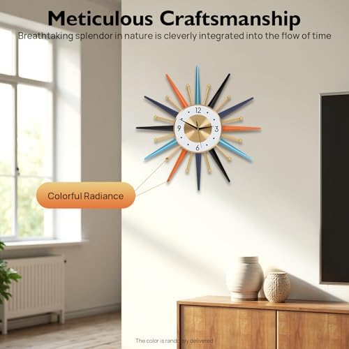 Large Wall Clock 22'' Modern Big Wall Clock Starburst Mid-Century Decor - Image 2