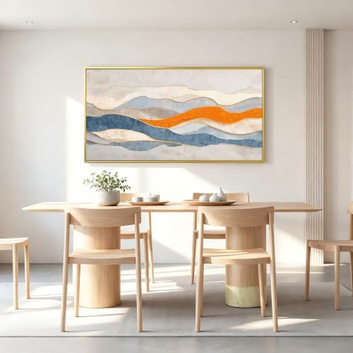 Large Blue And White Gold Framed Abstract Wall Art - Image 5