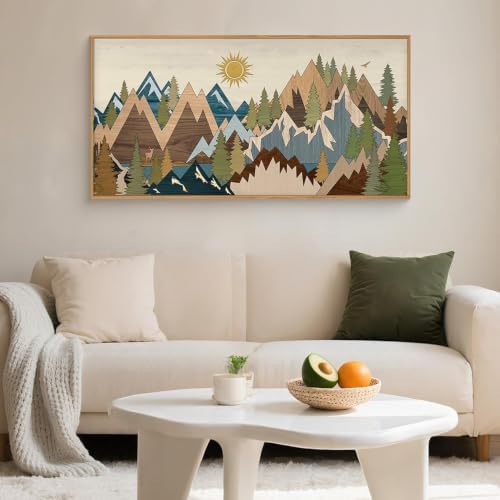 FWIEXA Large Mountain Canvas Wall Art Woodcut, Sunrise Pine Tree Wall Decor by FWIEXA
