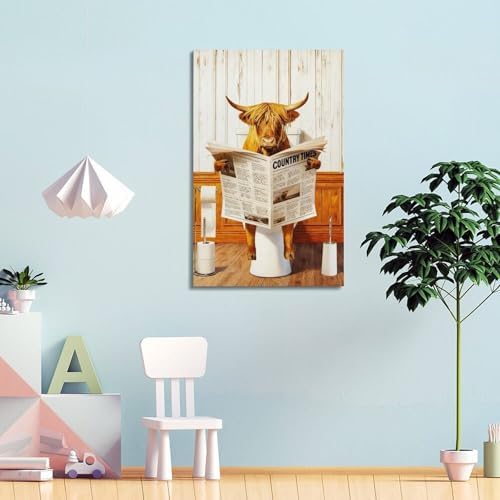 Funny Highlands Cow Reading Newspaper Poster Picture Print Canvas Wall Paint - Image 4