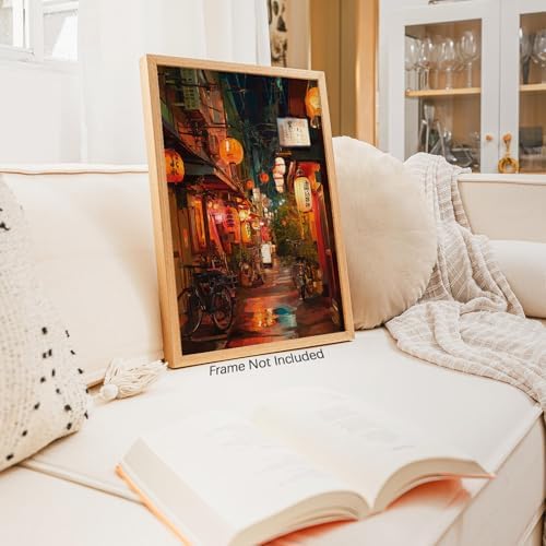 Japanese Tokyo Tea House Canvas Wall Art Asian Lantern Street Night Scene - Image 3