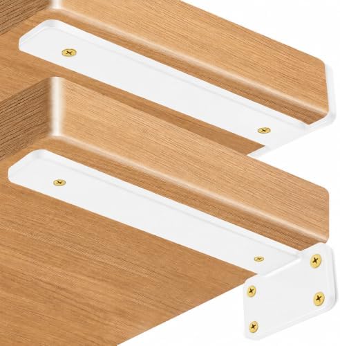 8 Pack - 6 inch White Hidden L Shelf Bracket Iron Floating Shelf Brackets - Image 3