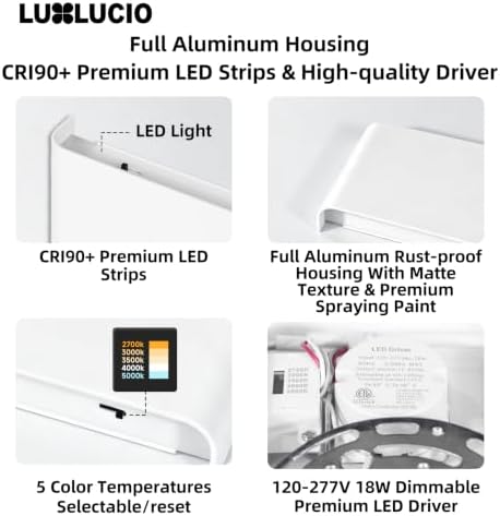 15.4" Hardwired White Rectangular Indoor Up Down LED Vanity Light - Image 3