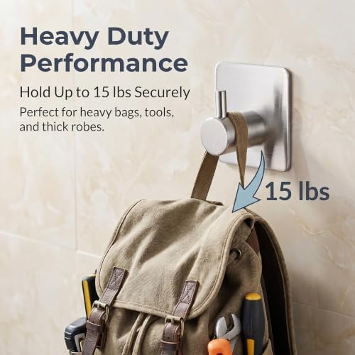 Fotosnow Adhesive Towel Hooks 15lbs Heavy Duty Wall Hooks Waterproof Stainless - Image 3