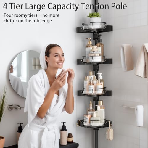 shuang qing 360° Rotating Corner Shower Caddy Tension Pole Organizer - Image 6