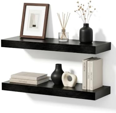 Black Modern Floating Shelves for Wall, 24 Inch Long Shelf Set of 2 by Mifurn